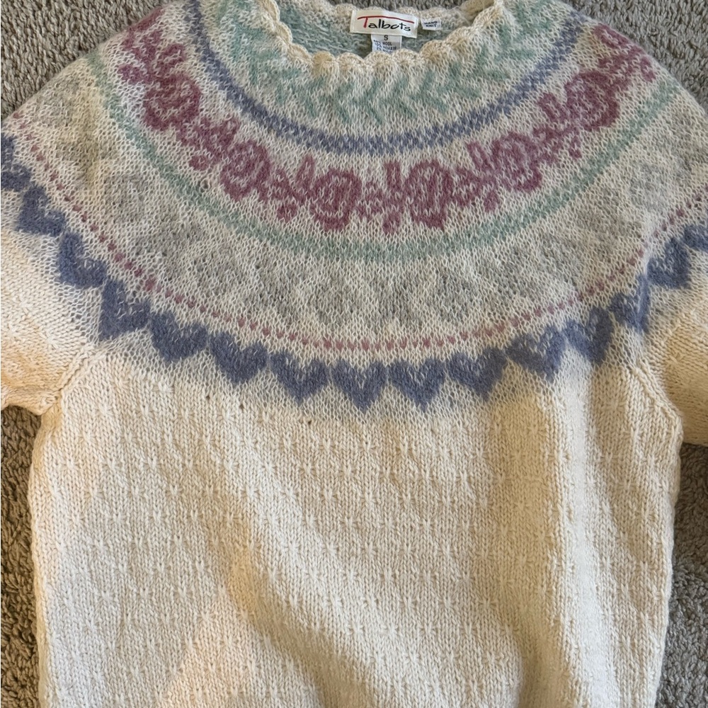 Talbots Women's Cream Sweater with Pastel Patterns